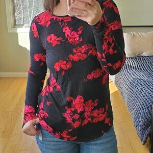 APT. 9 Red and Black floral long sleeve tee shirt